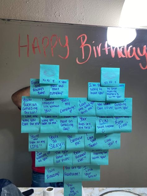 Anniversary Set Up Ideas At Room, Birthday Surprise For Husband At Home Diy, Husband Bday Decoration Ideas, Hotel Birthday Party Ideas For Boyfriend, Sticky Notes For Boyfriend, Birthday Decor For Husband, Birthday Decoration Ideas For Husband, Decorated Room For Boyfriend Birthday