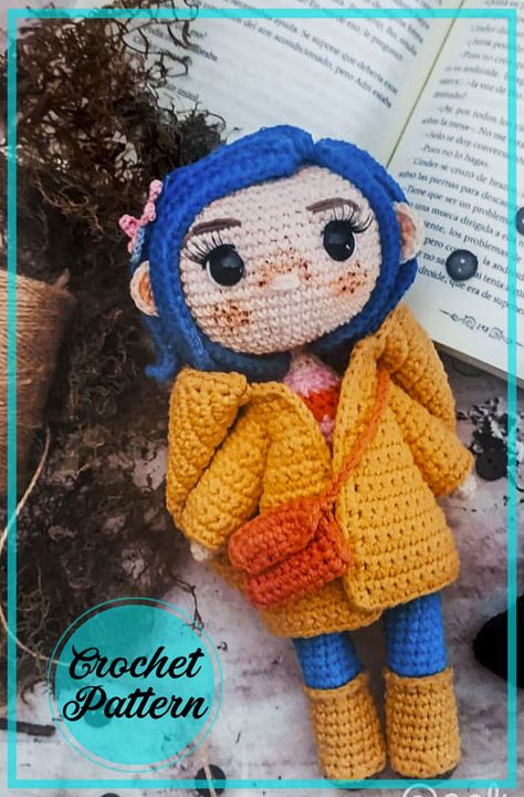 Lovely Coraline Doll Pattern, Caroline Crochet Doll, Caroline Crochet Free Pattern, Free Coraline Crochet Pattern, Free Crochet Dolls Patterns, Lovely Crochet Pattern, Character Amigurumi Free Pattern, One Color Amigurumi Free Pattern, Orange Crochet Pattern Free