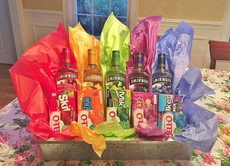 Alcohol Auction Basket Ideas, Pride Gift Basket, Beef And Beer Fundraiser Ideas, Liquor Gift Basket Ideas, Prize Baskets, Liquor Basket, Raffle Gift Basket Ideas, Drink Basket, Lottery Ticket Gift