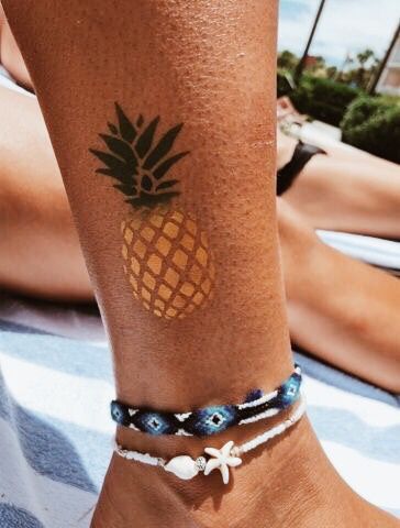 Pinapple Tattoos, Sunscreen Tattoo, Pineapple Tattoo, Summer Legs, Magic Runes, Leg Painting, Leg Art, Skin Paint, Always Be Happy