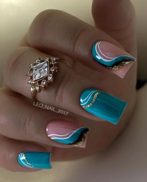 Nails Biab, Fancy Nail Art, Teal Nails, Fancy Nails Designs, Stylish Nails Designs, Nagel Tips, Easy Nails, Pretty Nail Art Designs, Fake Nail