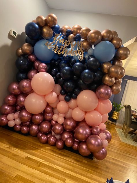 Pink Chrome, Navy Blue, Powder Blue, Light Pink & Rose Gold Balloons Rose Gold And Navy Party Decorations, Navy Blue And Rose Gold Balloon Garland, Navy Blue And Burgundy Birthday Party, Navy Blue And Rose Gold Party Decor, Navy Blue And Rose Gold Birthday Party, Rose Gold And Navy Blue Birthday Theme, Blue And Rose Gold Birthday Party, Navy Blue And Pink Birthday Party Ideas, Pink And Blue Graduation Party