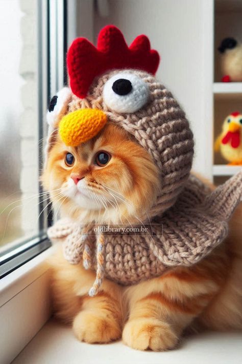 Crochet an adorable chicken-inspired costume for your cat. This charming outfit is perfect for adding some barnyard fun to your feline’s wardrobe! Crochet Cat Halloween Costume Free Pattern, Cat Clothes Patterns Free Sewing, Crochet Dog Costume Pattern, Crochet Dog Costumes Halloween, Cat Costume Crochet, Crochet Dog Costume Free Pattern, Cat Clothes Crochet, Halloween Costume For Cats, Costumes For Cats