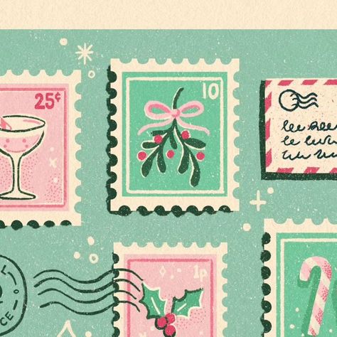 Christmas Stamps Illustration, Aesthetic Christmas Doodles, Christmas Socks Illustration, Winter Doodles, Vintage Christmas Tags, Midcentury Illustration, New Year Doodle, Homemade Christmas Card, December Art