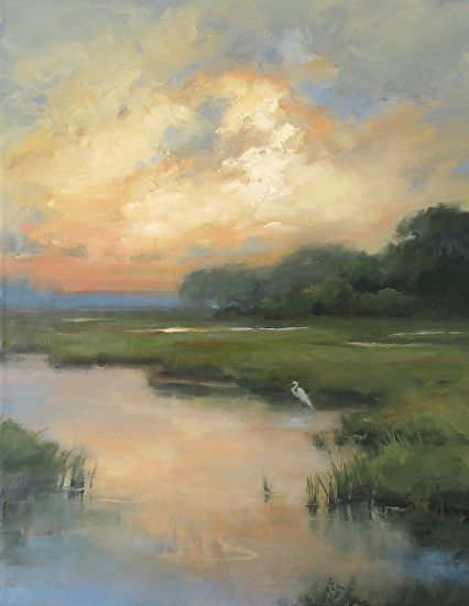 Large Landscape Paintings On Canvas, Marsh Scenes Paintings, Square Landscape Painting, Landscape Painting Inspiration, Marshland Aesthetic, Marsh Artwork, Southern Landscapes, Vintage Acrylic Painting, Vintage Landscape Paintings