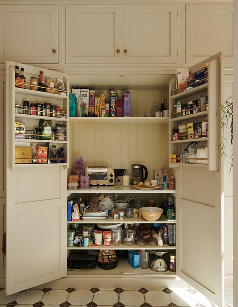 Two Pros Share Their Best Pantry Organization Tips - House & Home Mint Door, 1970s Kitchen, Appliance Garage, Devol Kitchens, Basement Kitchen, Small Pantry, Large Pantry, Shaker Kitchen, Kitchen Extension