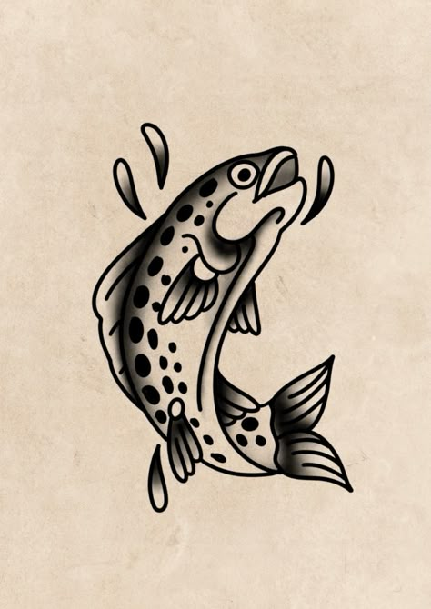 Old School Fishing Tattoo, Small Flash Tattoo Ideas Traditional, Trad Fish Tattoo, Small Line Work Tattoo Simple, Traditional Tattoo Fish, Fish Flash Tattoo, American Trad Flash, Fish Traditional Tattoo, American Traditional Flash Tattoo