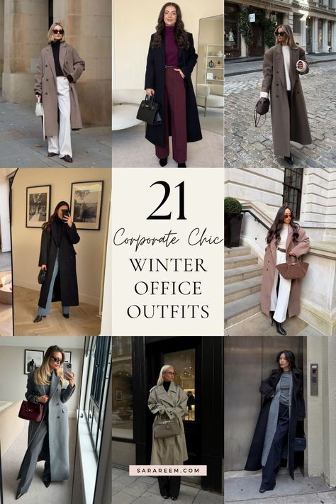 Looking for stylish winter office outfit ideas for 2024? Whether you're dressing corporate, business casual, or smart and chic, we've got you covered with cozy and polished looks to keep you warm all season long. From tailored coats to layered turtlenecks and timeless trousers, these 2024 winter outfit ideas are perfect for creating a professional yet fashionable wardrobe. Get inspired and elevate your cold-weather office style with these must-try outfit combinations! Realtor Winter Outfits, Business Casual For Cold Weather, Business Professional Winter Outfits, Work Outfits Winter 2024, Work Winter Outfits Women Office, Business Casual 2024 Women, Layer Turtleneck Outfit, Formal Outfits Winter, Cold Office Outfit