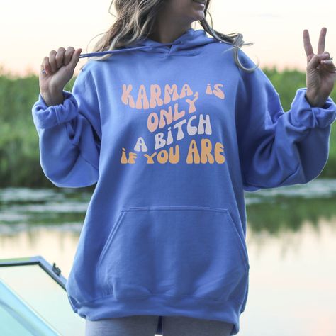 Excited to share the latest addition to my #etsy shop: Karma Is Only A Bitch If You Are Hoodie, Trendy Hoodie, Aesthetic Print Hoodie, Oversized Sarcastic Hoodie Gift For Her Or Him, Vsco Hoodie https://etsy.me/404x1hI #streetwear #pullover #longsleeve #humoroussaying Trendy Cotton Hoodie With Embroidered Text, Oversized Hoodie Quotes, Antisocial Hoodie, Karma Shirt, Karma Is Only A B If You Are Hoodie, Oversized Hooded Sweatshirt With Text Print, Vsco Hoodie, Aesthetic Print, Hoodie Aesthetic