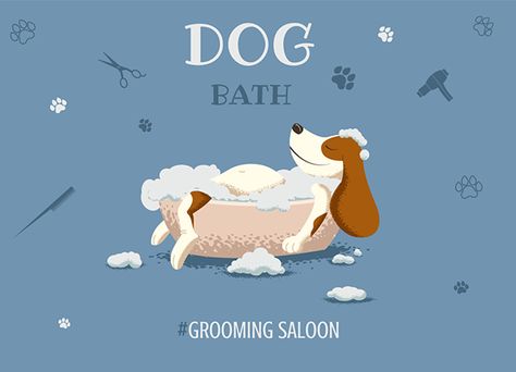 Dog Grooming Illustration, Dog Illustration Art, Pet Store Design, Brushing Dogs Teeth, Dog Spa, Dog Salon, City Dog, Dog Icon, Dog Wash