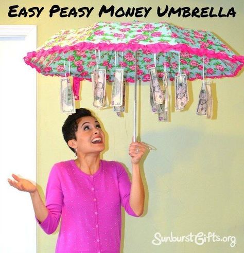 Save something for a rainy day by hanging cash inside a cheap umbrella. | 21 Surprisingly Fun Ways To Give Cash As A Gift Money Umbrella, Wedding Cash Gift, Birthday Money Gifts, Creative Money Gifts, Birthday Money, Diy Money, Christmas Money, Cash Gift, Cheap Gifts