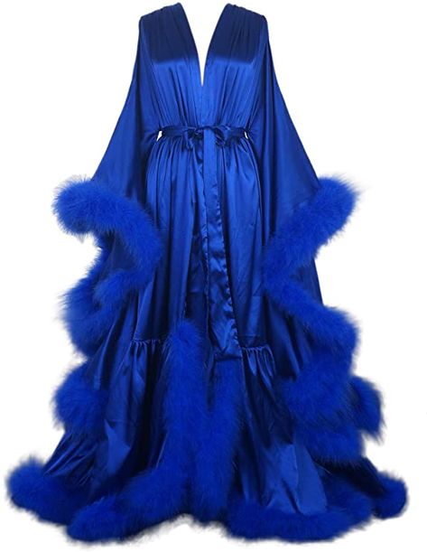 Blue Robe Silk, Long Flowy Robe, Dead Husband Robe, 2000s Robe, Fancy Robe, Feather Bridal Robe, Short Night Dress, Fancy Robes, Fuzzy Robe