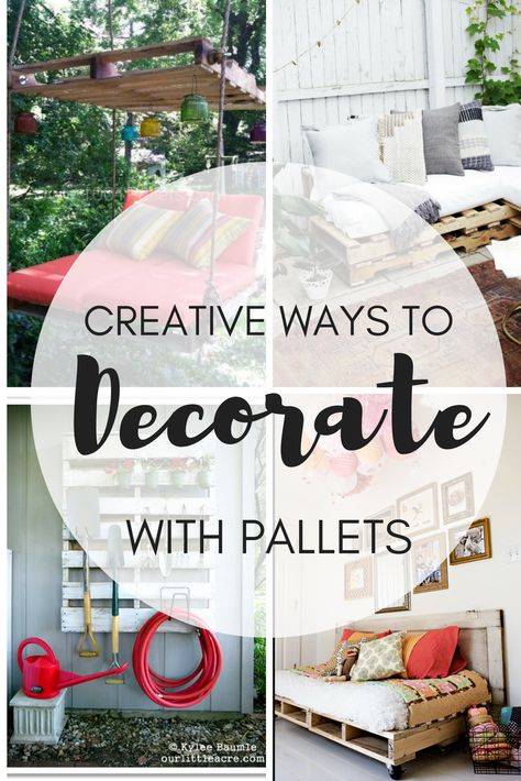 Creative Ways to Decorate with Pallets - The Girl Creative | DIY Pallet Swing | DIY Pallet Headboard | Pallet Project Ideas Pallet Headboard Diy, Pallets Diy, Pallet Headboard, Pallet Crafts, Holiday Printables, Home Decor Projects, Diy Pallet Projects, Fun Art, Diy Pallet