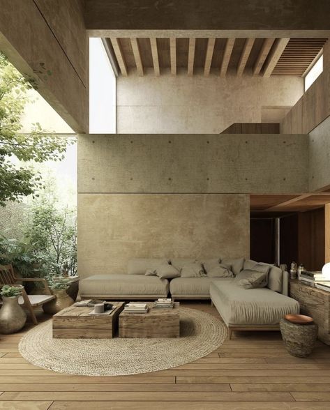 Wood And Concrete Interior, Concrete Wood Interior, Brutalist House, Brutalist Interior, Stone Paint, Concrete Interiors, Wood And Concrete, Concrete House, Minimal Space