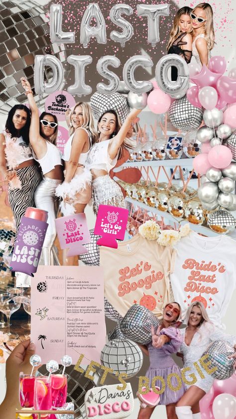 My Last Disco Bachelorette, Disco Ball Theme Bachelorette Party, Bachelorette Party Themes Decorations, Bachelorette Themes Cowgirl, Bachelorette Trip Theme Nights, Drag Show Bachelorette Party, Disco Themed Hens Party, Bachelorette Party Going Out Themes, Sequin Theme Bachelorette