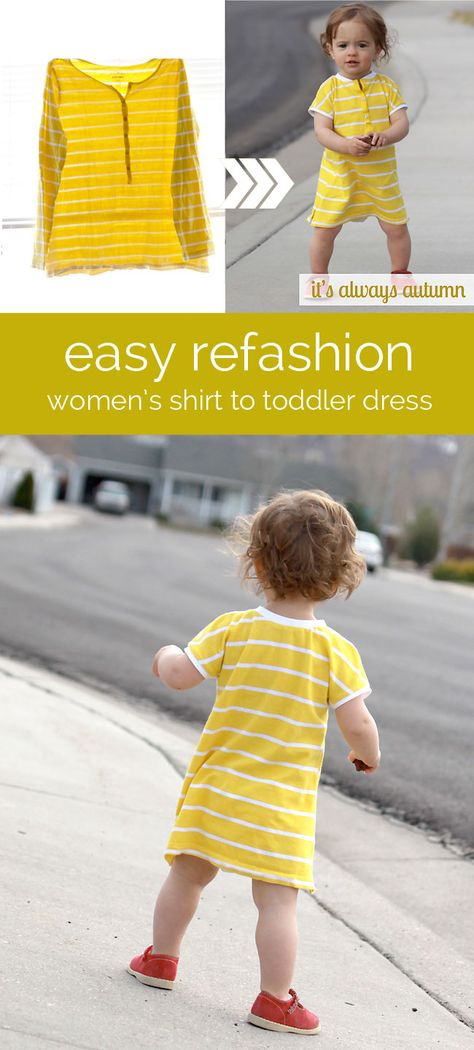 #refashion an old or unworn women's tee into an adorable dress for a baby/toddler girl with this #easy #sewing tutorial. #upcycle Clothes Upcycle, Sew Baby, Diy Clothes Refashion, Diy Clothes Videos, Sewing Projects Clothes, Girl Shorts, Sewing Clothes Women, Trendy Sewing, Creation Couture