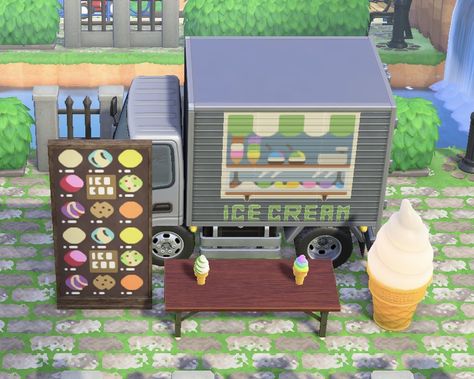 Food Truck Codes Acnh, Truck Designs Acnh, Acnh Ice Cream Design, Ice Cream Truck Animal Crossing, Acnh Ice Cream Truck Design Code, Acnh Truck Code, Food Truck Acnh Code, Animal Crossing Food Truck Design, Acnh Food Truck Ideas