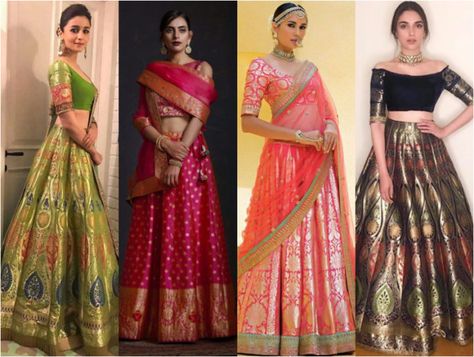 5 Reasons Why You Should Pick Banarasi Lehengas For Your D-Day! Blouse Neck Designs Back, Benaras Lehenga, Silk Lehenga Designs, Lehenga Patterns, Sarees Ideas, Banarasi Saree Blouse, Traditional Skirts, Lehenga Pattern, Boat Neck Blouse Design