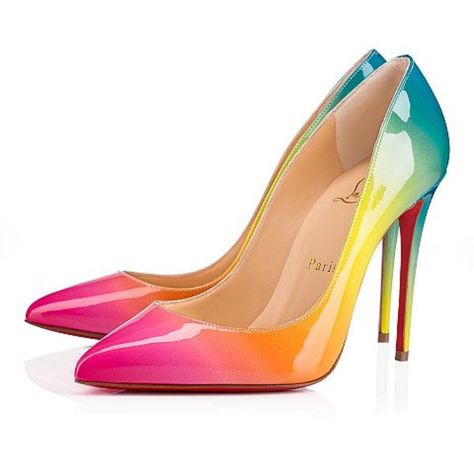 Elegant Multicolor Leather Heels, Rainbow Shoes Heels, Luxury Glamorous Multicolor Heels, Vibrant Colorful High Heels, Vibrant Multicolor High Heels, Pigalle Follies, Rainbow Shoes, Christian Louboutin Pigalle, Manolo Blahnik Heels