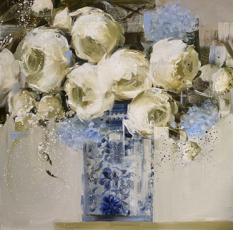 Nicole Pletts, Blue And White Vase, Abstract Floral Paintings, Instagram White, Holy Mary, Rose Art, Rose Painting, Contemporary Artist, Painting Art Projects