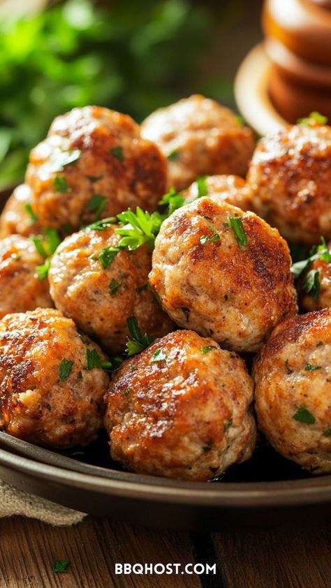 Skip the breadcrumbs with these Turkey Meatballs! This quick and easy recipe uses simple ingredients to create tender, delicious meatballs perfect for gluten-free diets. Save this now and click through for more recipes! Juicy Turkey Meatballs, Turkey Meatballs No Breadcrumbs, Meatballs No Breadcrumbs, Turkey Meatball Recipes, Bbq Turkey Meatballs, Delicious Meatballs, Turkey Meatballs Healthy, Juicy Turkey, Turkey Meatball