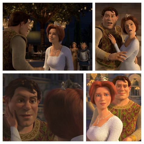 Shrek Human Form, Human Shrek Costume, Shrek X Fiona Fanart, Shrek And Fiona Fanart, Shrek 2 Fiona White Dress, Shrek And Fiona Kiss, Shrek And Fiona Aesthetic, Shrek And Fiona Costume, Shrek With Fiona