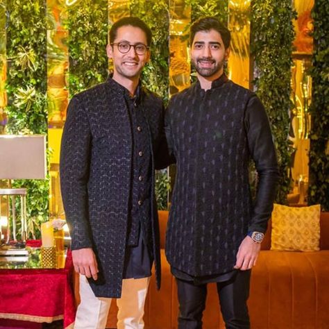 Kunal Rawal on Instagram: “Bringing Indian Black Tie in focus @dhruvtalwar / Navy on Black Thread-worked Mock Layered Set @talwarvik / Sleeveless Metalwork…” Kunal Rawal Menswear, Kunal Rawal, Indian Groom Wear, Wedding Tux, Indian Men, Indian Men Fashion, Fashion Male, Indian Groom, Indian Man