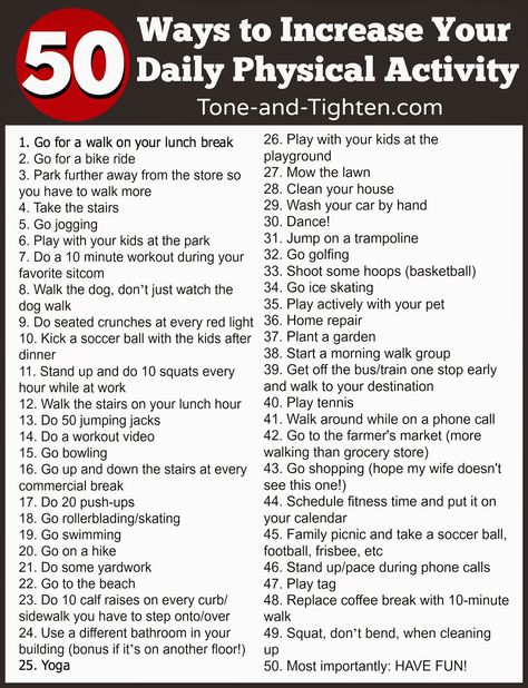 Tone & Tighten: 50 Ways To Increase Your Physical Activity - How To Get More Active!! Vinegar Benefits, Mobility Exercises, 10 Minute Workout, Good Foods To Eat, Physical Activity, Will Turner, Lose 50 Pounds, Lifestyle Changes, Get In Shape