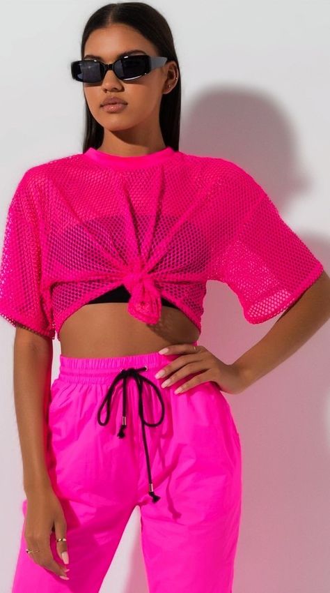 Neon Rave Outfits, Neon Outfits, Neon Fashion, Mesh Crop Top, Coachella Outfit, Crop Top Sweater, Sporty Outfits, Rave Outfits, Teen Fashion Outfits