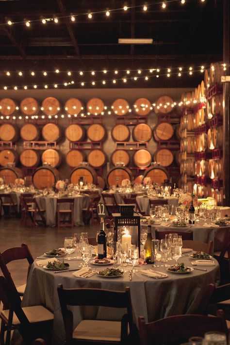 having the wedding reception at a winery Barrel Room, Reception Backdrop, Wedding Reception Backdrop, Brewery Wedding, French Interiors, Wine Theme, Table Set Up, Wine Wedding, Whimsical Wedding