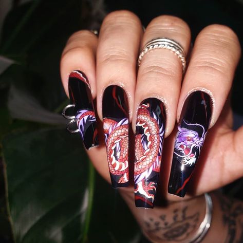 Summer Goth Nails, Dragon Nails, Formal Nails, Summer Goth, Goth Nails, Homecoming Nails Acrylic, Nails Tumblr, Nails 2023, Sparkly Nails