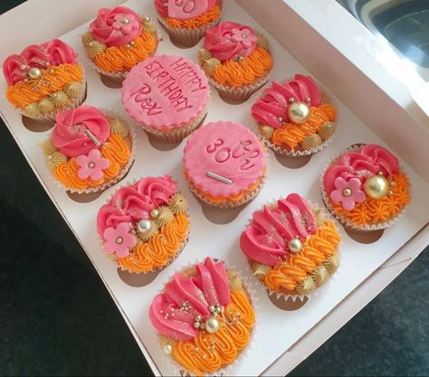 Hot Pink And Orange Cake, Trending Cupcakes, Pink And Orange Cupcakes, Birthday Cupcakes For Women, Adorable Cupcakes, Engagement Cupcakes, Vintage Cupcakes, Orange Cupcakes, Bridal Shower Cupcakes