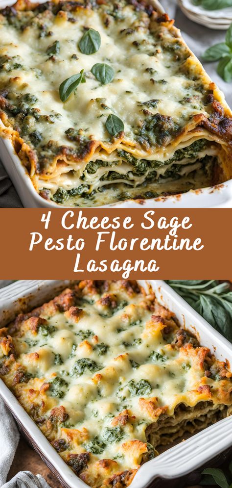 When you think of comfort food, lasagna is often at the top of the list. But what if you could elevate this classic dish to a whole new level? Enter the 4 Cheese Sage Pesto Florentine Lasagna. This isn't just any lasagna—it's a rich, flavorful, and aromatic masterpiece that will leave you and your guests in awe. Combining the creaminess of four different cheeses, the fresh and herbaceous notes of sage pesto, and the nutritious goodness of spinach, this lasagna is a standout dish for any... Florentine Lasagna, Tuscan Lasagna, Sage Lasagna, White Pesto Lasagna, Basil Pesto Lasagna, 4 Cheese Sage Pesto Florentine Lasagna, Pesto Skillet Lasagna Real Simple, Pesto Lasagna, Lemon Chicken Pasta