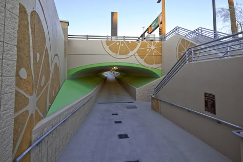 Arizona Litchfield Pedestrian Underpass Underground Pedestrian Walkways, Pedestrian Underpass Design, Underpass Design, Engineering Photography, Pedestrian Tunnel, Beach Restaurant Design, Skate Spot, Tunnel Design, Urban Ideas