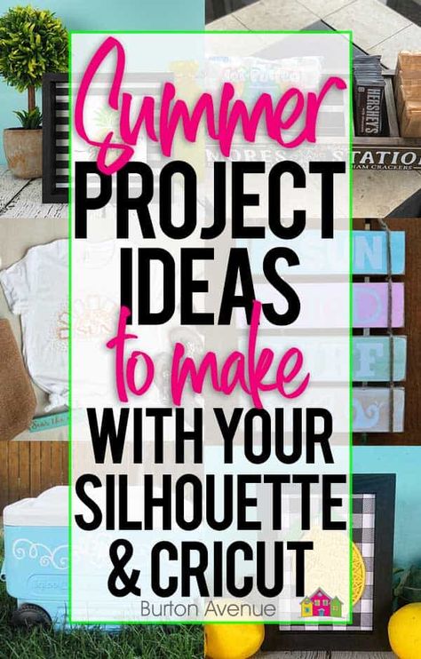 Summer Project Ideas for Silhouette and Cricut - Burton Avenue Summer Cricut Projects To Sell, Cricut Summer Projects, Sharpie T Shirts, Signs Cricut, Summer Wood Sign, Summer Porch Signs, Summertime Crafts, Bucket Light, Summer Patio