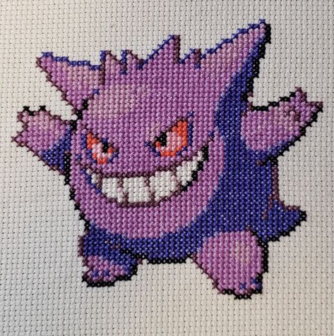 Gengar cross stitch Gengar Cross Stitch, What To Do When Bored, Pixel Art, Cross Stitch, Hello Kitty, Kitty, Fictional Characters, Quick Saves, Art