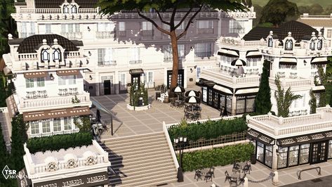 French Backyard, Bakery Shops, The Sims 4 Lots, French Apartment, Sims Builds, Summer Bedroom, Cafe Bakery, Apartment House, Living Room Loft