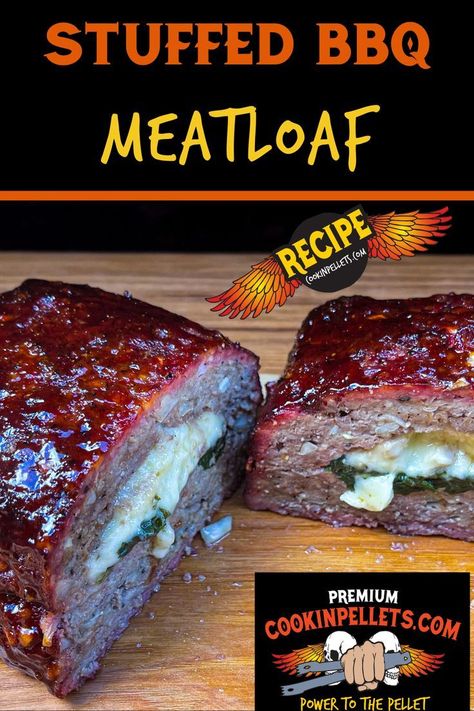 This delicious Smoked BBQ Stuffed Meatloaf is the perfect dinner. The meatloaf is smoked on your pellet grill using Cookinpellets The Perfect Mix pellets. The smoky flavor of the pellets adds to the layers of spinach, meat, and cheesy goodness. This easy recipe will become a family favorite. You’ll never bake a meatloaf the traditional way again after trying this amazing smoker recipe. Smoker Meat Recipes, Smoked Meatloaf Recipe, Cheesy Meatloaf, Pellet Smoker Recipes, Bbq Meatloaf, Stuffed Meatloaf, Smoked Meatloaf, Outdoor Cooking Recipes, Smoked Bbq