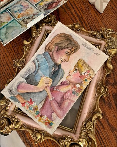 Just listed this framed painting of these 2 in my Etsy💏☀️. The moment I saw this frame I knew it was meant for a #tangled watercolor 😁.… | Instagram Tangled Watercolor, Tangled Painting, Creative School Project Ideas, Disney Paintings, Disney Fine Art, Book Crafts Diy, Color Drawing Art, Cool Pencil Drawings, Meaningful Drawings