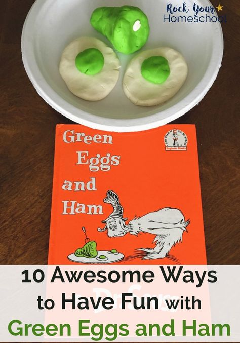 Here are 10 ways that you can extend the learning fun with Dr. Seuss & his Green Eggs and Ham. Includes free printables, games, activities, & more! Dr Seuss Green Eggs And Ham Craft, Green Eggs And Ham Activity, Green Eggs And Ham Snack, Green Eggs And Ham Craft, Green Eggs And Ham Activities, Dr Seuss Preschool Activities, Dr Seuss Preschool, Best Homeschool Curriculum, Reading Suggestions