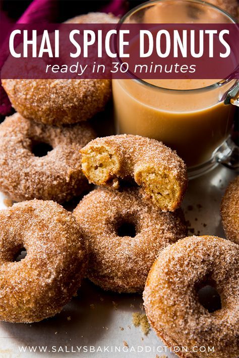 Fall Menus, Doughnut Recipe Easy, Pumpkin Spice Donut, Gluten Free Donuts, Sally's Baking, Homemade Donuts, Doughnut Recipe, Chai Spice, Baked Donuts