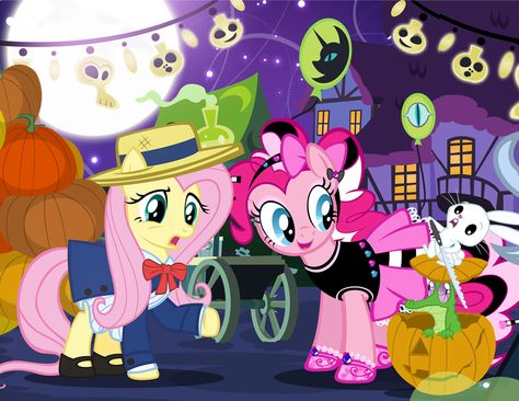 Pinkie Pie And Fluttershy, Angel Bunny, Balloon Halloween, Nightmare Night, My Little Pony Wallpaper, Manga List, My Little Pony Pictures, Pinkie Pie, Mlp My Little Pony