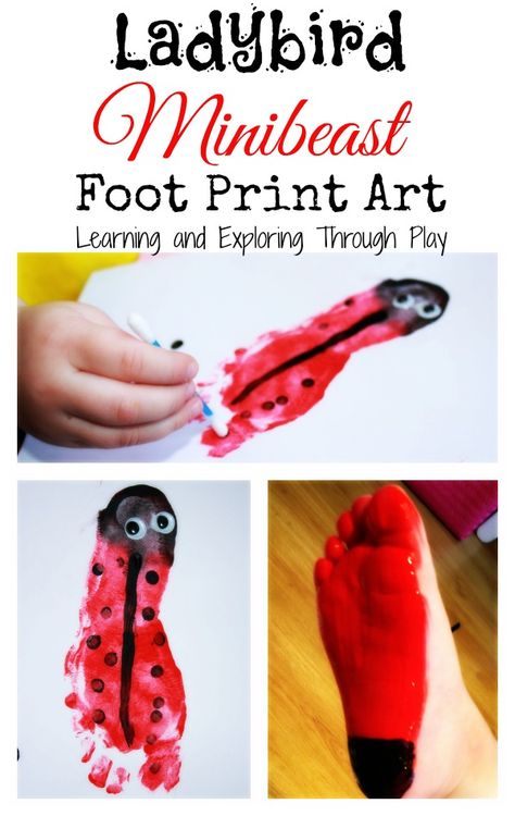 Ladybird art, minibeast activities, footprint art for kids. Learning and Exploring Through Play. Foot Print Art, Thumbprint Crafts, Educational Toddler Activities, Weekly Themes, Toddler Lessons, Footprint Keepsake, Bug Print, Insects Theme, Footprint Crafts