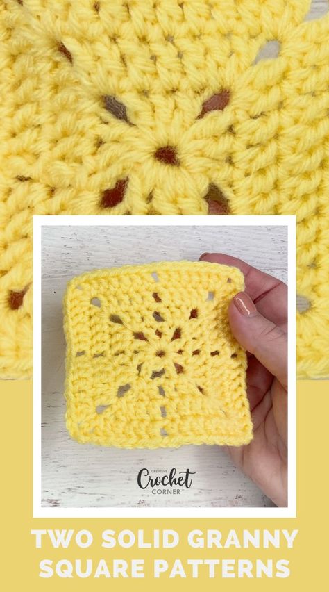 Solid Granny Squares Crochet, Solid Crochet Squares Pattern Free, Free Crochet Square Patterns Easy, 3 Inch Granny Square Pattern, Filet Granny Square Patterns, Easy Crochet Square Patterns, 8 Inch Granny Square Pattern Free, Cotton Granny Squares, Large Granny Square Crochet Pattern Free