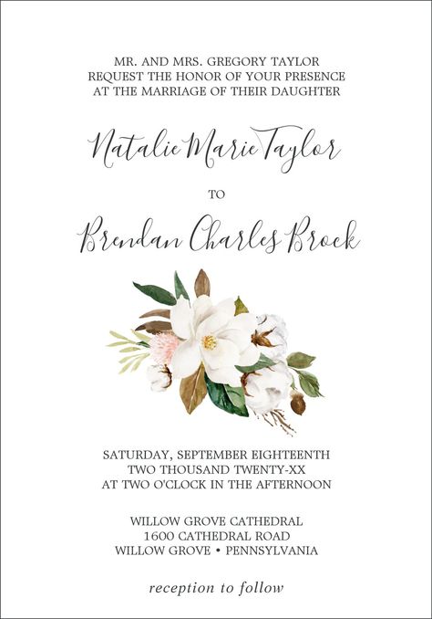 formal wedding invitations elegant magnolia  white and blush formal wedding invitation floral wedding elegant traditional wedding modern formal wedding watercolor printed marriage gold copper classic wedding blush pink white flowers k085 chic ivory magnolia cotton garden luxury wedding boho soft romantic spring summer classy bohemian white cream gold #wedding #weddinginvitations #zazzle #zazzleinvitations #businescards #weddingcards Cream Gold Wedding, Wedding Blush Pink, Classy Bohemian, Formal Wedding Invitation, Garden Luxury, Wedding Invitation Floral, Pink White Flowers, Wedding Blush, Wedding Watercolor