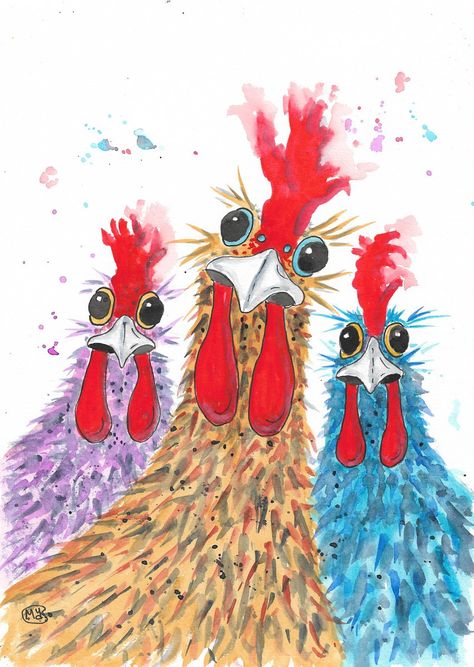 Chicken Watercolor, Chicken Painting, Rooster Art, Cute Chickens, Chickens And Roosters, Chicken Art, Romantic Art, Cat Painting, Bird Lovers