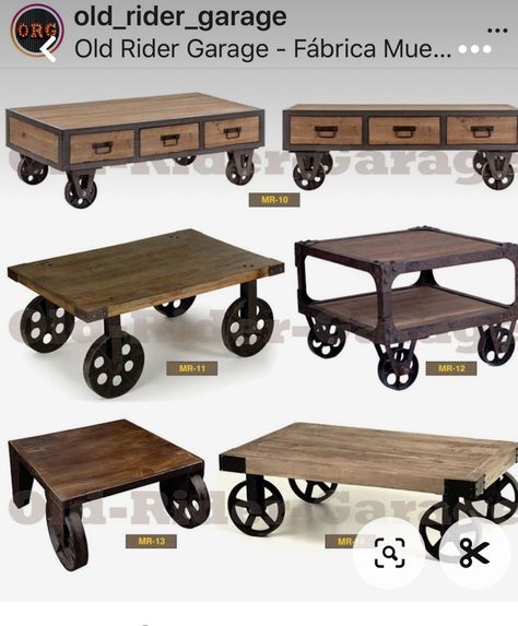 Wood Coffe Table, Industrial Trolley, Cafe Idea, Wood Dining Table Modern, Vintage Furniture Makeover, Coffee Table With Wheels, Table With Wheels, Barnwood Furniture, Vintage Industrial Furniture