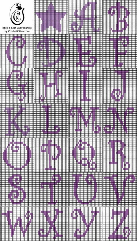 Alphabet Graph, Crochet Alphabet Letters, Cross Stitch Alphabets, Crochet Letters Pattern, Crochet Alphabet, Crochet Letters, Alphabet Chart, Crochet Graphs, Baby Blankie