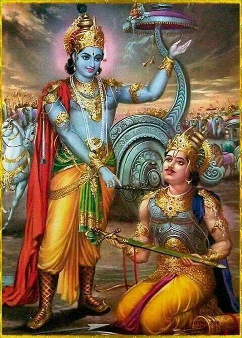 Lord Krishna and Arjuna. Bhagwat Gita written here Krishna Arjuna Bhagavad Gita, Arjuna Mahabharata, Krishna And Arjuna, Krishna Arjuna, Bal Krishna, Lord Rama, Vedic Art, Lord Krishna Wallpapers, Krishna Radha Painting