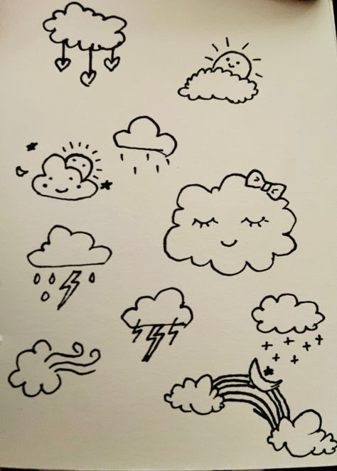 Easy cloud doodles for projects and drawings Cloud Doodles Simple, Cloud Doodle, Fun Sketches, Doodle Ideas, Mini Drawings, Cool Sketches, Dry Erase, New Art, Doodles